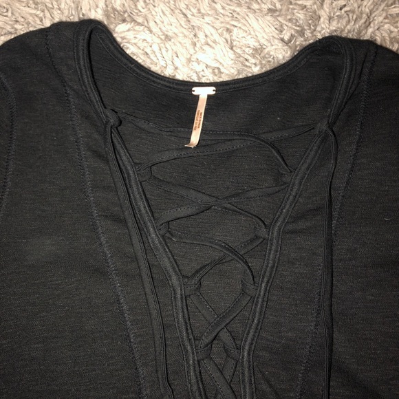 Free People Long sleeve black lace up top - Picture 2 of 3